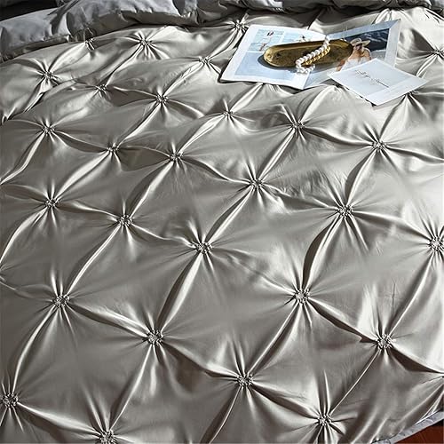 Miniatura 4 de Erosebridal - Juego de funda de colcha plisada para hombre y mujer, juego de cama de satén sedoso con cierre y lazos esquineros, cubrecama