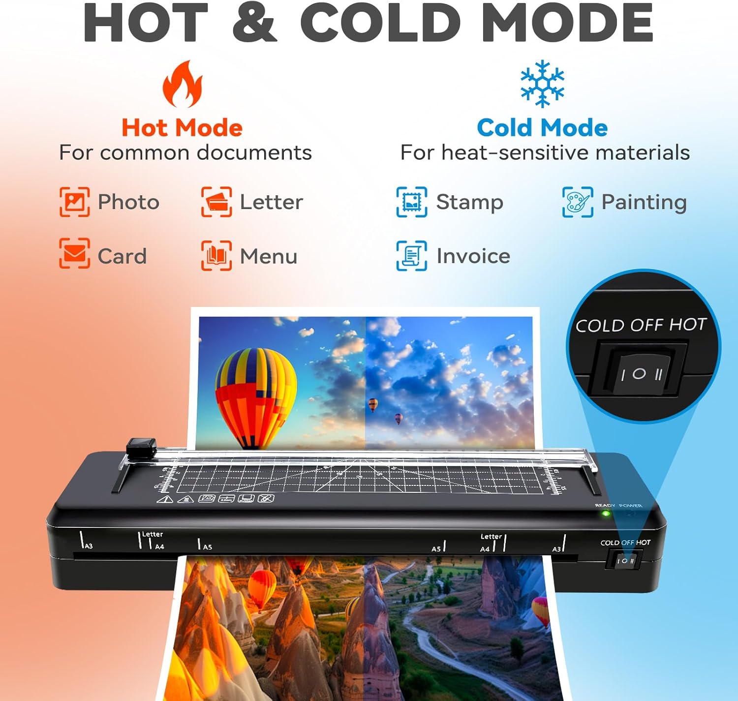 Laminator Machine A3 Laminating Machine with Built-in Trimmer, Fast Warm-up 13 Inch Cold and Thermal Lamination with 50 Laminating Sheets, 5-in-1 Portable Laminators for Home Office School Use