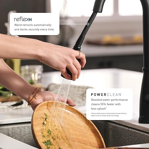 Miniatura 3 de Moen Arbor Grifo de cocina con sensor de onda sin contacto de un asa con limpieza eléctrica, color negro mate, 7594EWBL