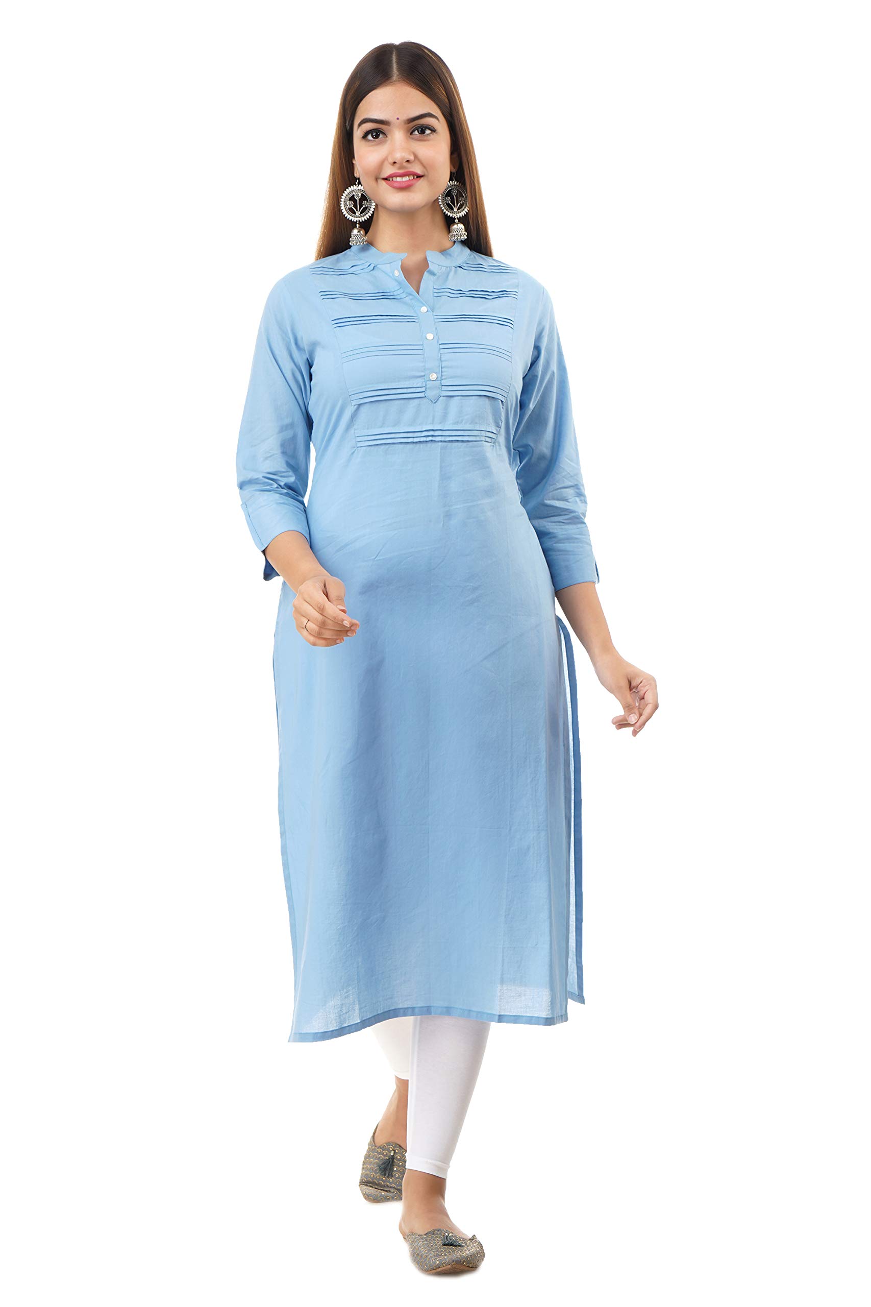 ethreal Women Pure Cotton Solid Sky Blue Straight Kurta-picture-42