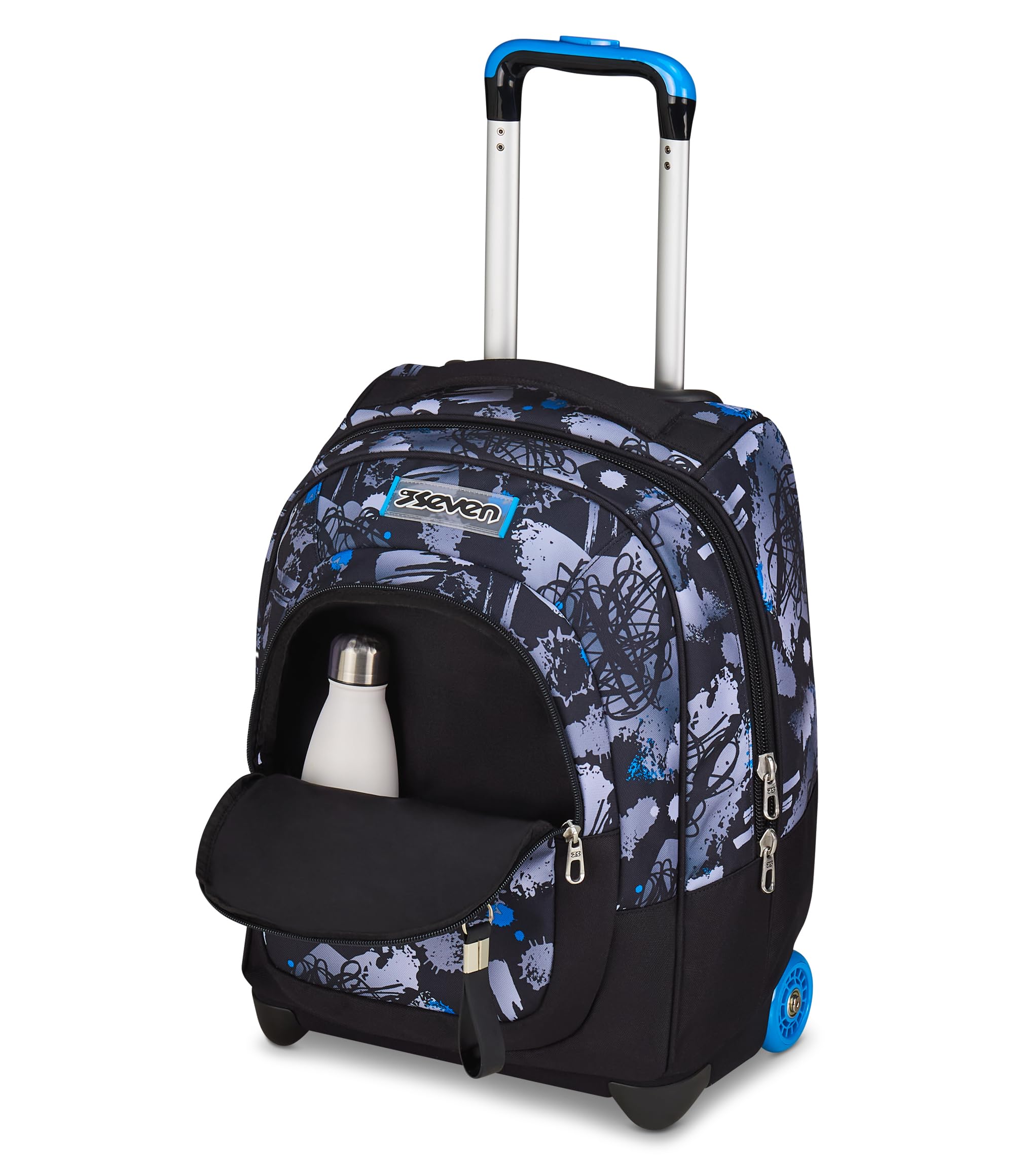 Seven Zaino Trolley, Scuola Elementare, Doppio Uso, Doppio Scomparto, Spallacci a Scomparsa, Bambino, Hue & Writes, nero/blu