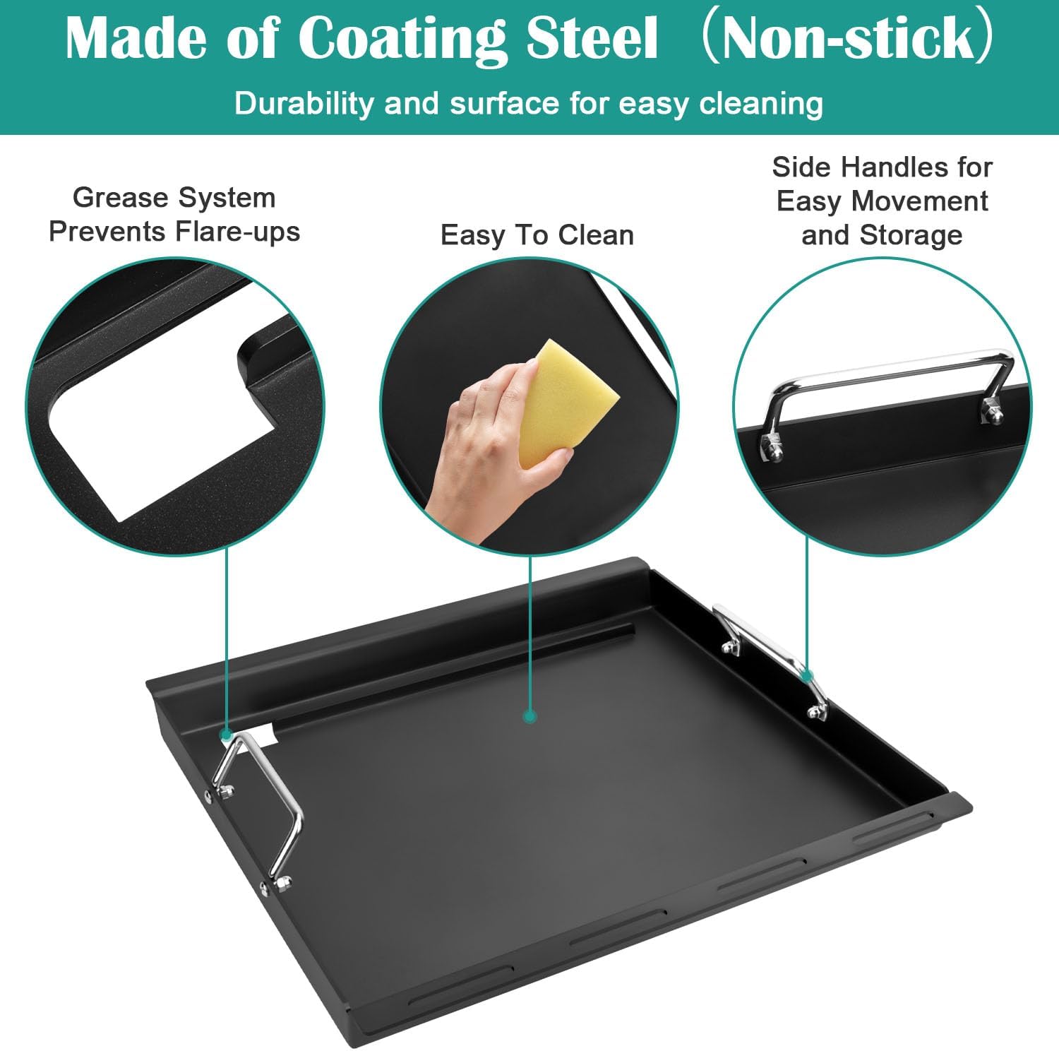 Full-Size Griddle with Catch Pan Holder and Aluminum Drip Pans for Weber Spirit I & II 200 Series