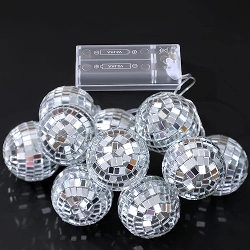 Miniatura 5 de Zhanmai Tira de 30 luces LED de bola de discoteca de 2 pulgadas, espejo de Navidad, adornos de bola de discoteca de los años 70, suministros de