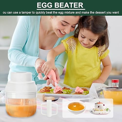 Miniatura 7 de Picadora eléctrica de ajo con batidor de huevos, 8.5 fl oz, picadora de ajo, mini picadora de alimentos 2 en 1, trituradora de cebolla, licuadora