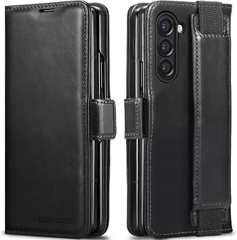 KEZiHOME Genuine Leather Wallet Case for Samsung Galaxy Z Fold 6 Black