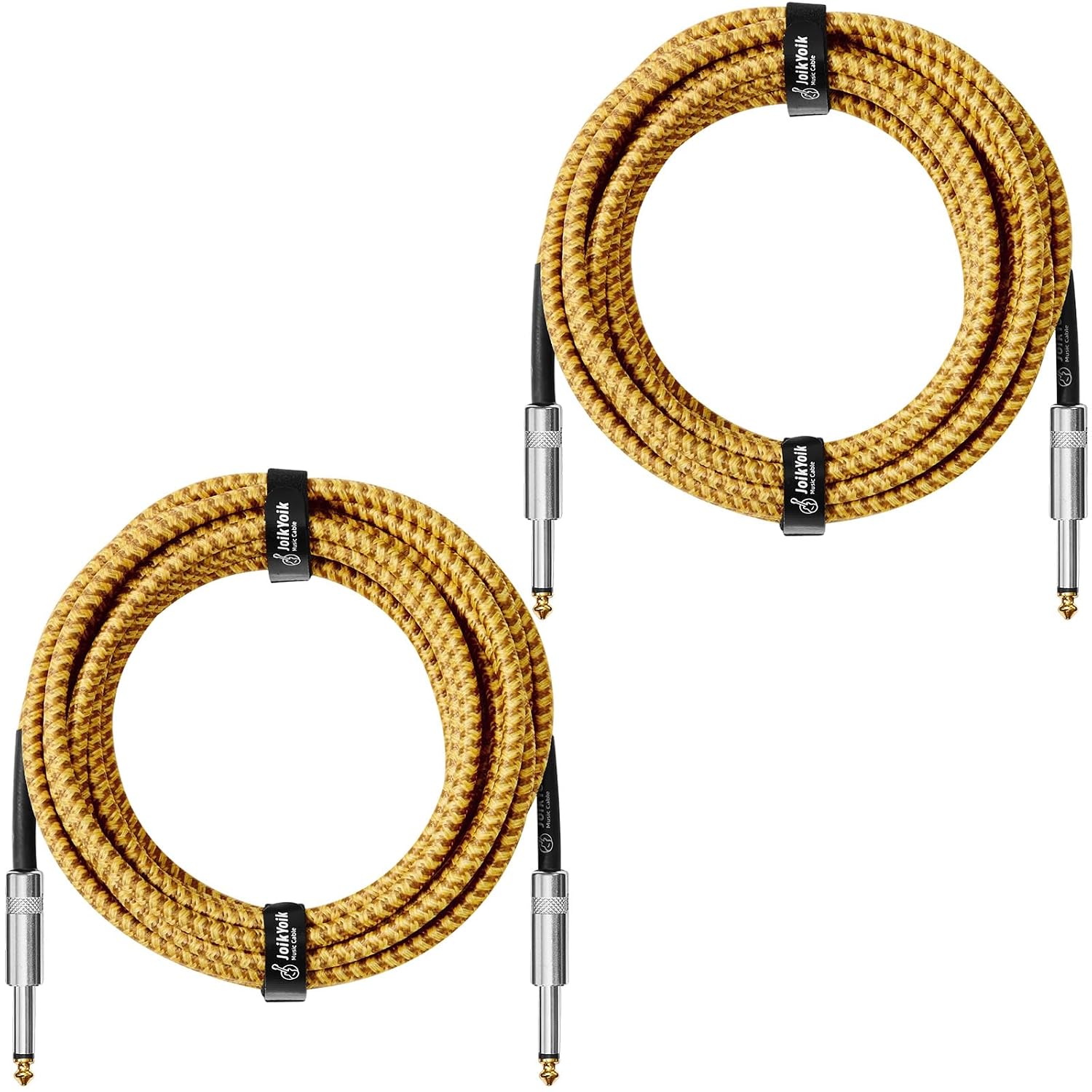 Guitar Cable 20ft 2-Pack, Tweed Cloth Braided Instrument Cable, 1/4 Inch Straight TS to Straight, for Electric Guitar/Bass/Amp, Yellow & Brown