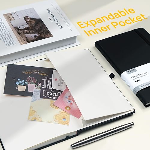 Miniatura 3 de POPRUN Paquete de 8 cuadernos con rayas negras, tapa dura de piel sintética impermeable, tamaño A5, clásicos con rayas universitarias para escribir,