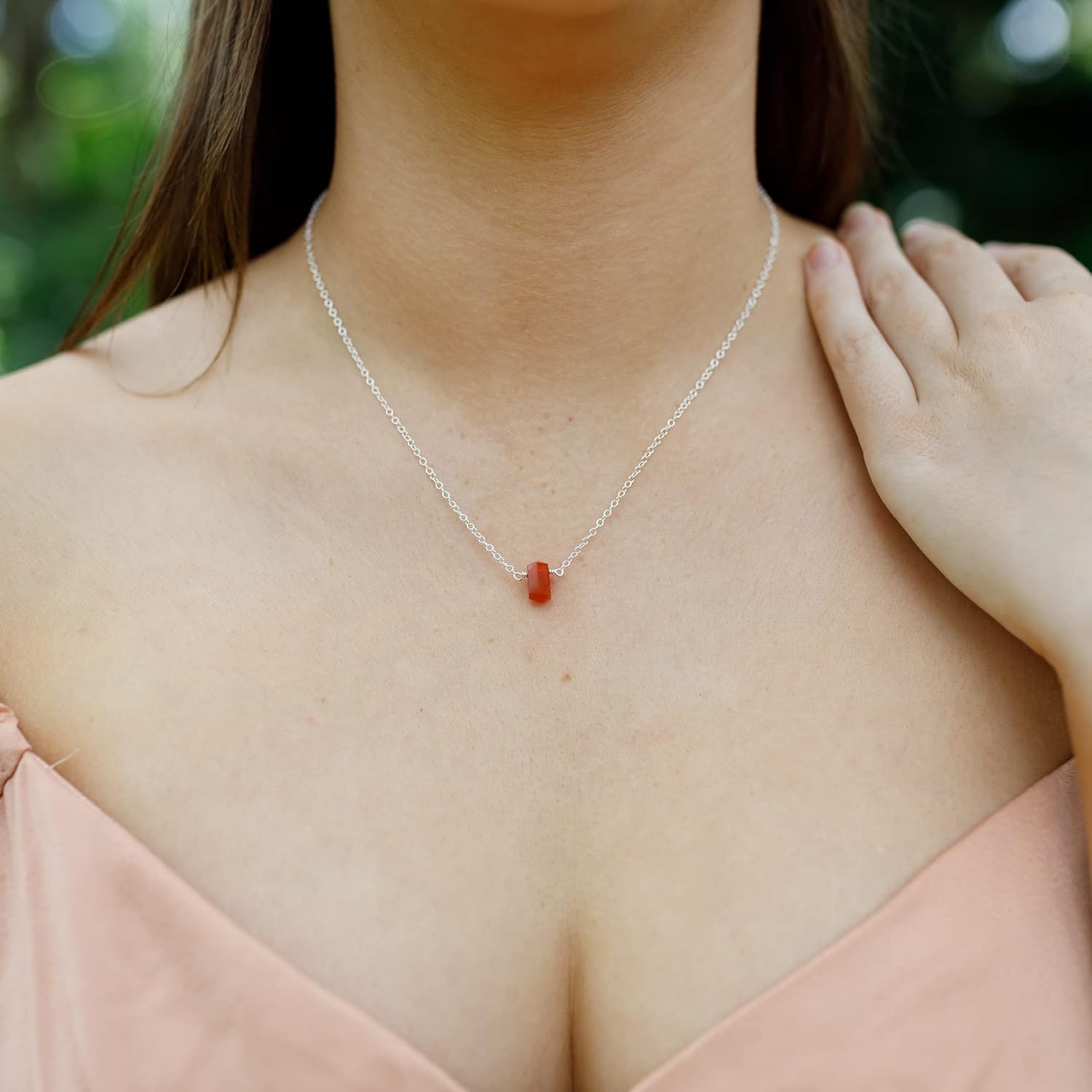 Luna Tide Carnelian Double Terminated Crystal Necklace in Sterling Silver