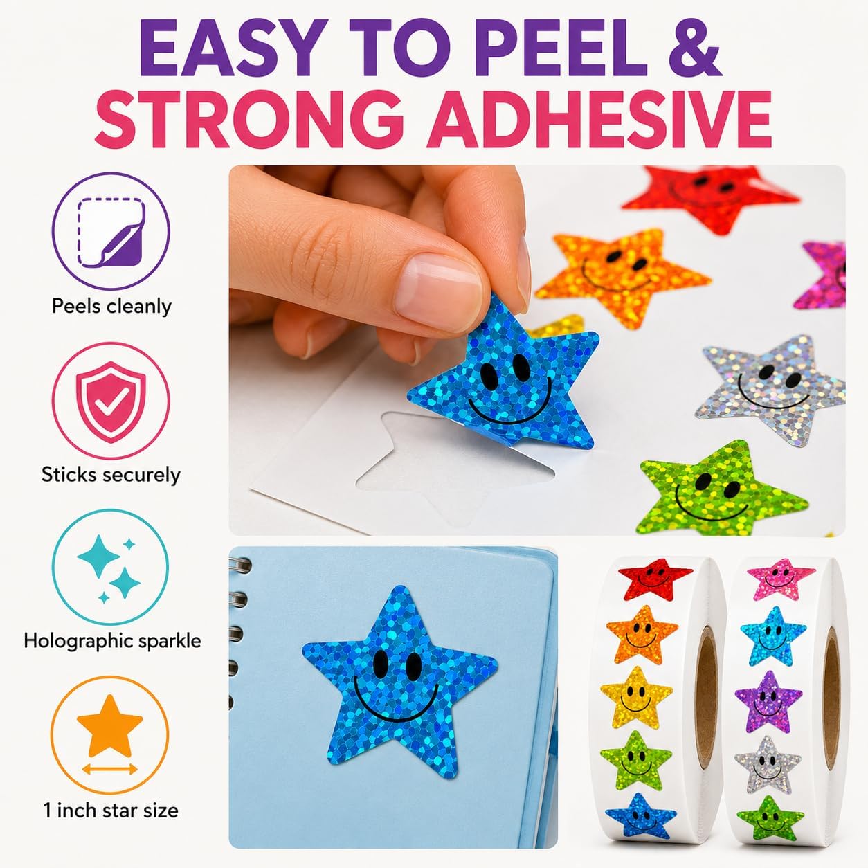 1000 PCS Glitter Star Stickers for Kids, 1 Inch image 4