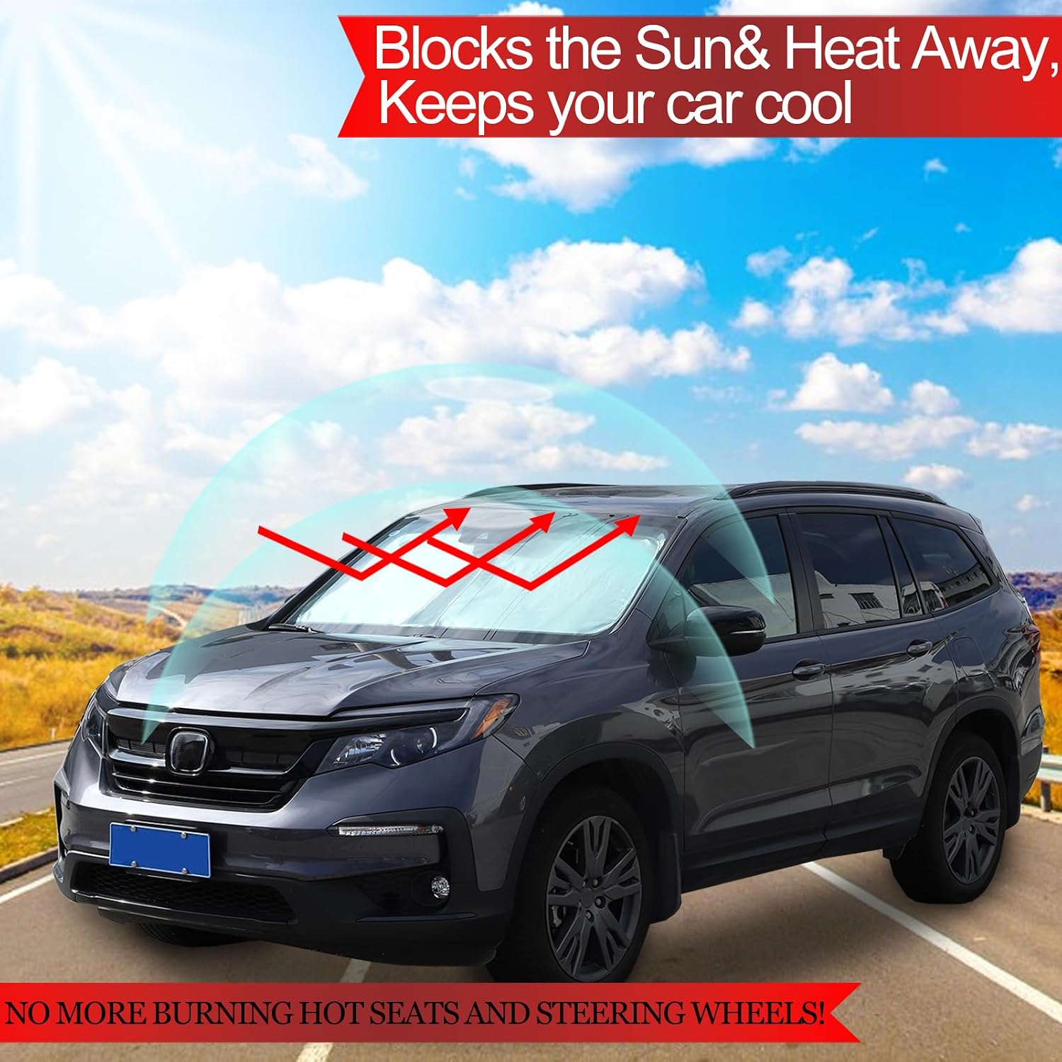 Front Windshield Sun Shade Fit for Honda Pilot 2016-2022 Car Windshield Sun Shade Foldable Sun Shield UV Protection Car Accessories (1PCS (Memory Wire Material))