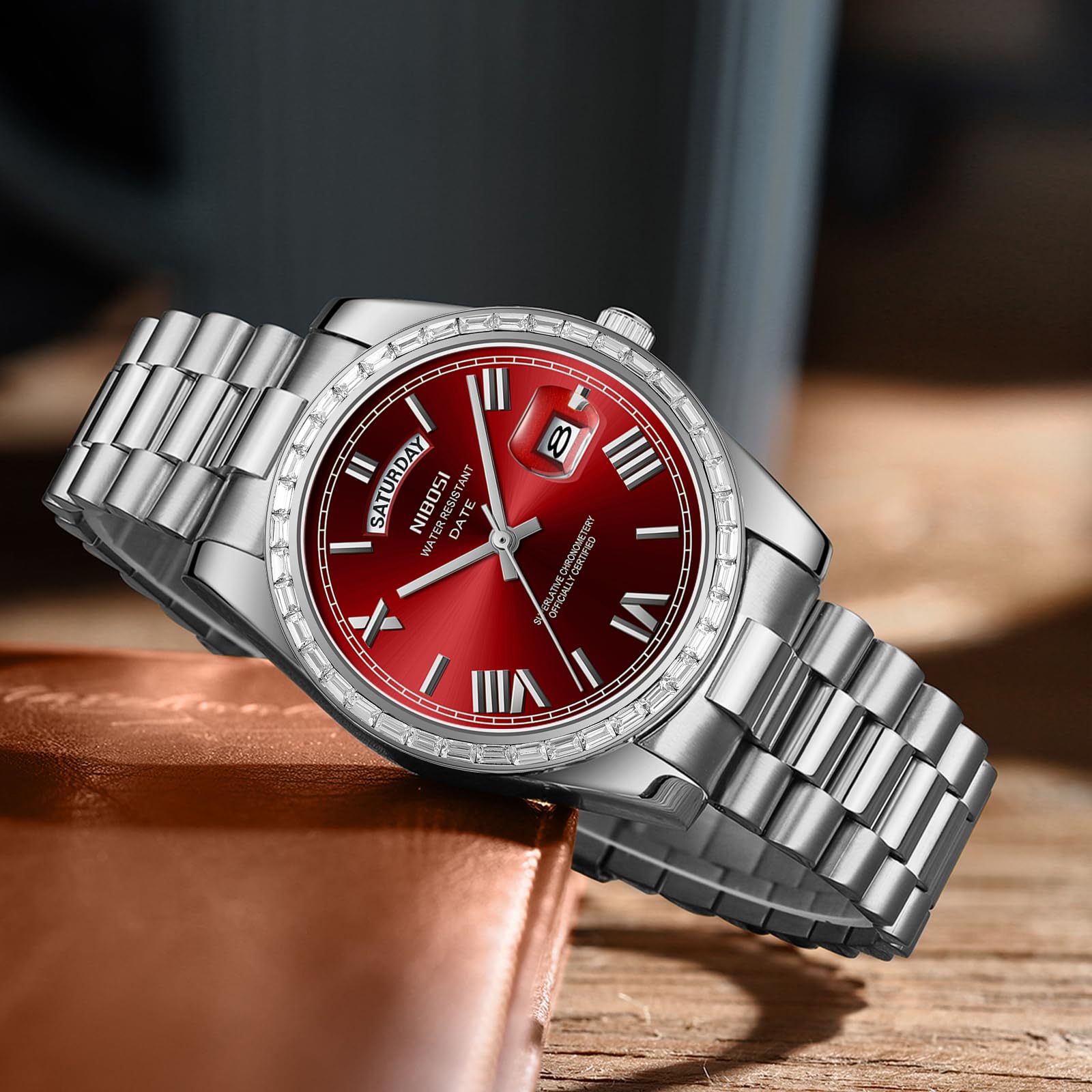 NIBOSI Orologi da uomo analogico al quarzo lunetta con diamanti quadrante in acciaio inossidabile oro rosa argento orologi da uomo impermeabili Business Classic Dress orologio da polso con giorno data