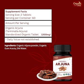 ORGANIC SPREE Arjuna 120 Tablets - USDA Organic Arjuna (Terminalia arjuna) Bark Supplement for Heart Health & Daily Wellness*