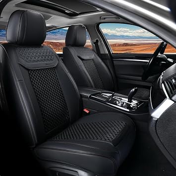 Coverado 2 in 1 Front Seat Covers for Car, Conversions Between Warm Suede and Cold Ice Silk for Car Seat Protector Car Accessories Universal Fit for Most Cars SUVs and TrucksBlack