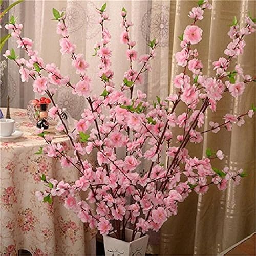 10 arreglos artificiales de flores de cerezo de seda con ramas, flores de durazno de primavera, arreglos florales para decoración del hogar o boda