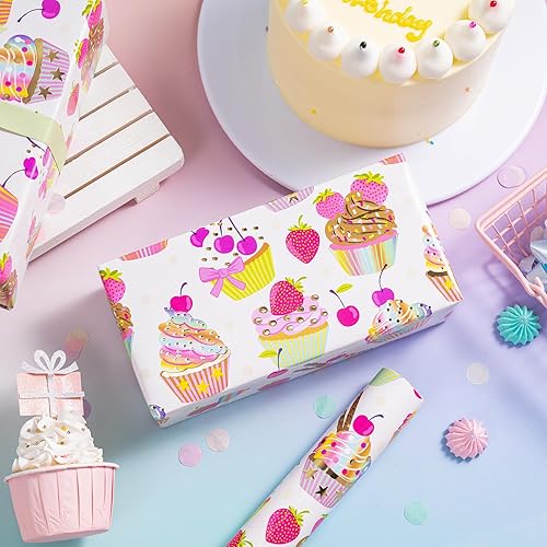 Vista 150 de WRAPAHOLIC Papel de regalo reversible, mini rollo, 17 pulgadas x 33 pies, adorable diseño de gato y azul sólido para cumpleaños, vacaciones