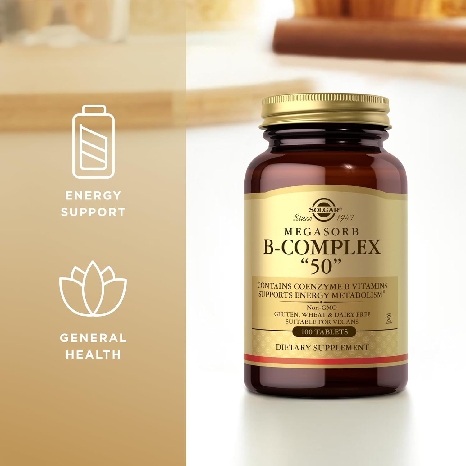 Solgar Megasorb B-Complex "50" - 100 Tablets - Supports Energy Metabolism - Non-GMO, Vegan, Gluten Free, Dairy Free - 100 Servings