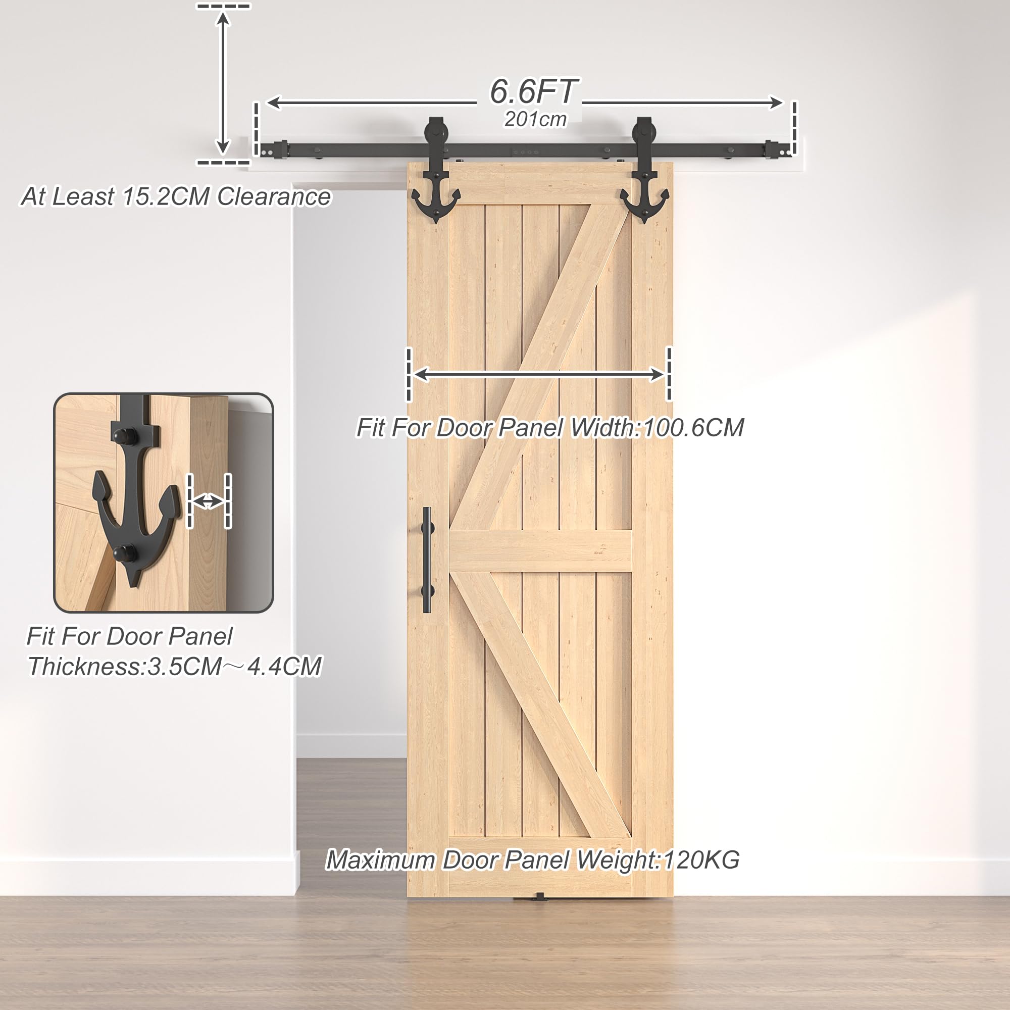 Kit Porta Scorrevole SANKEYTEW Per Fienile - Legno, 120 Kg, Rotaia 1.2m, Con Rulli E Guida - Foto 7