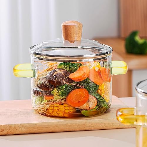 Miniatura 5 de Olla de vidrio para cocinar en la estufa Ollas transparentes para sopa a fuego lento Olla de gachas de avena, utensilios de cocina de vidrio Tazón