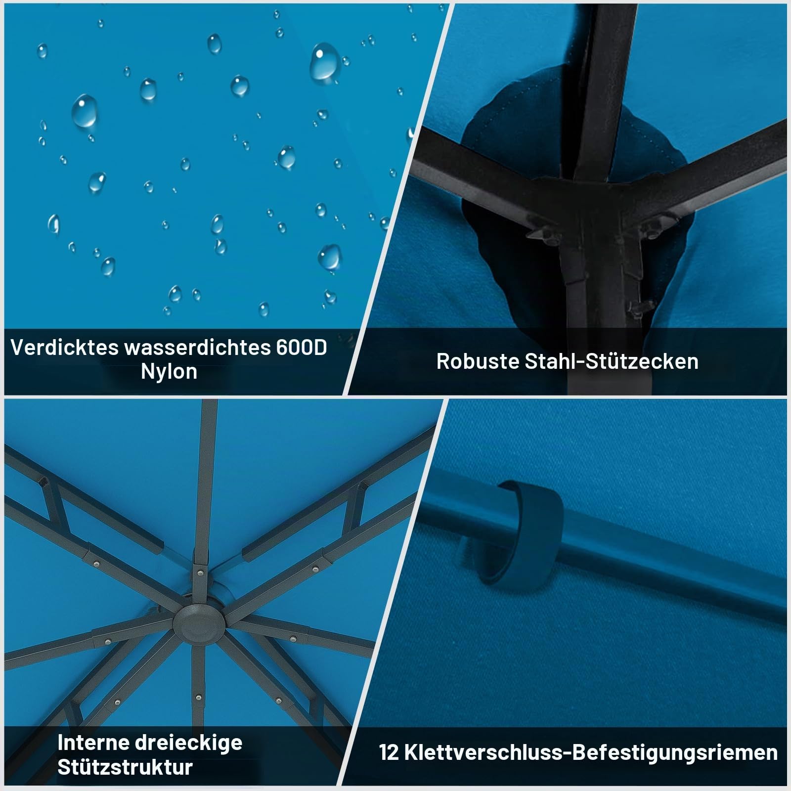 Pavillon Ersatzdach 3x3M Wasserdicht, UV-beständig, Doppellagig mit Belüftung, 12 Fest Integrierten Klettbändern, Hochdichtes Polyesterdach für Gartenpavillon, Grillpavillon oder Partyzelt (Blau)