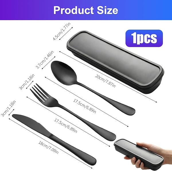 Cubiertos para Llevar 4 Piezas de Acero Inoxidable con Estuche, Set Cubiertos Camping con Cuchillo Tenedor y Cuchara, Porta Cubiertos para Llevar al Trabajo - 2