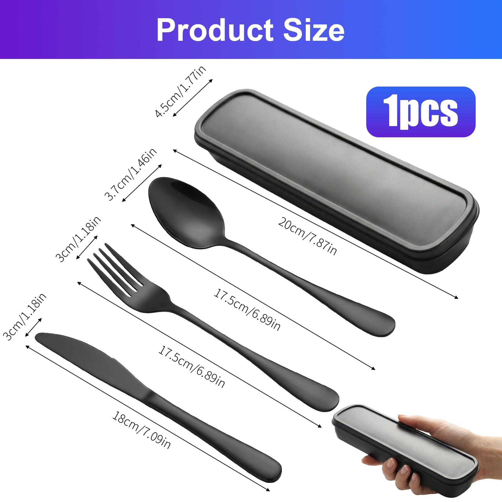 Cubiertos para Llevar 4 Piezas de Acero Inoxidable con Estuche, Set Cubiertos Camping con Cuchillo Tenedor y Cuchara, Porta Cubiertos para Llevar al Trabajo — view 2