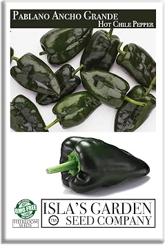 Poblano Ancho Grande Pepper Seeds Capsicum annuum 50+ Heirloom Non-GMO Seeds by Islas Garden Seeds, Mild & Smoky Flavor, Perfect for Roasting, Stuffing & Drying, High-Yield Garden Favorite