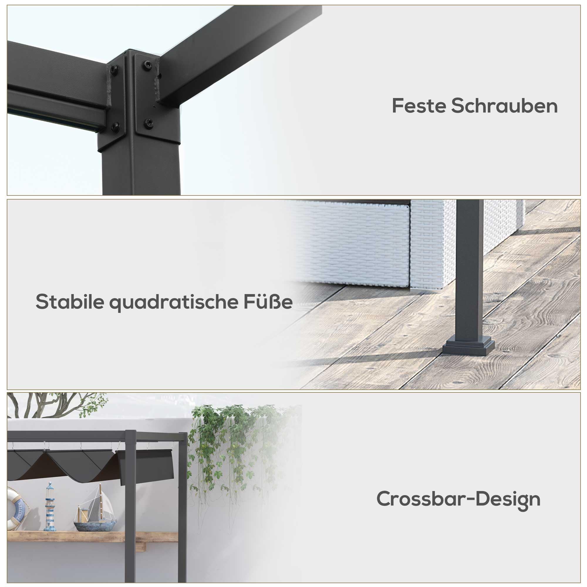 Outsunny Pergola ca. 3x2m Garten Pavillon mit Verstellbares Dach Schwarz
