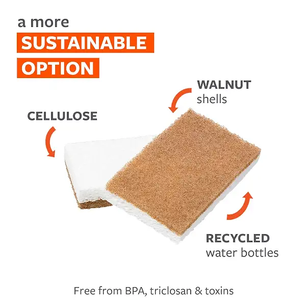 Full Circle Walnut Scrubber Sponges, Plant-Based & Recycled Kitchen Sponges | Powerful yet non-scratch, made with sustainable plant-based materials—safe for nonstick cookware. 2
