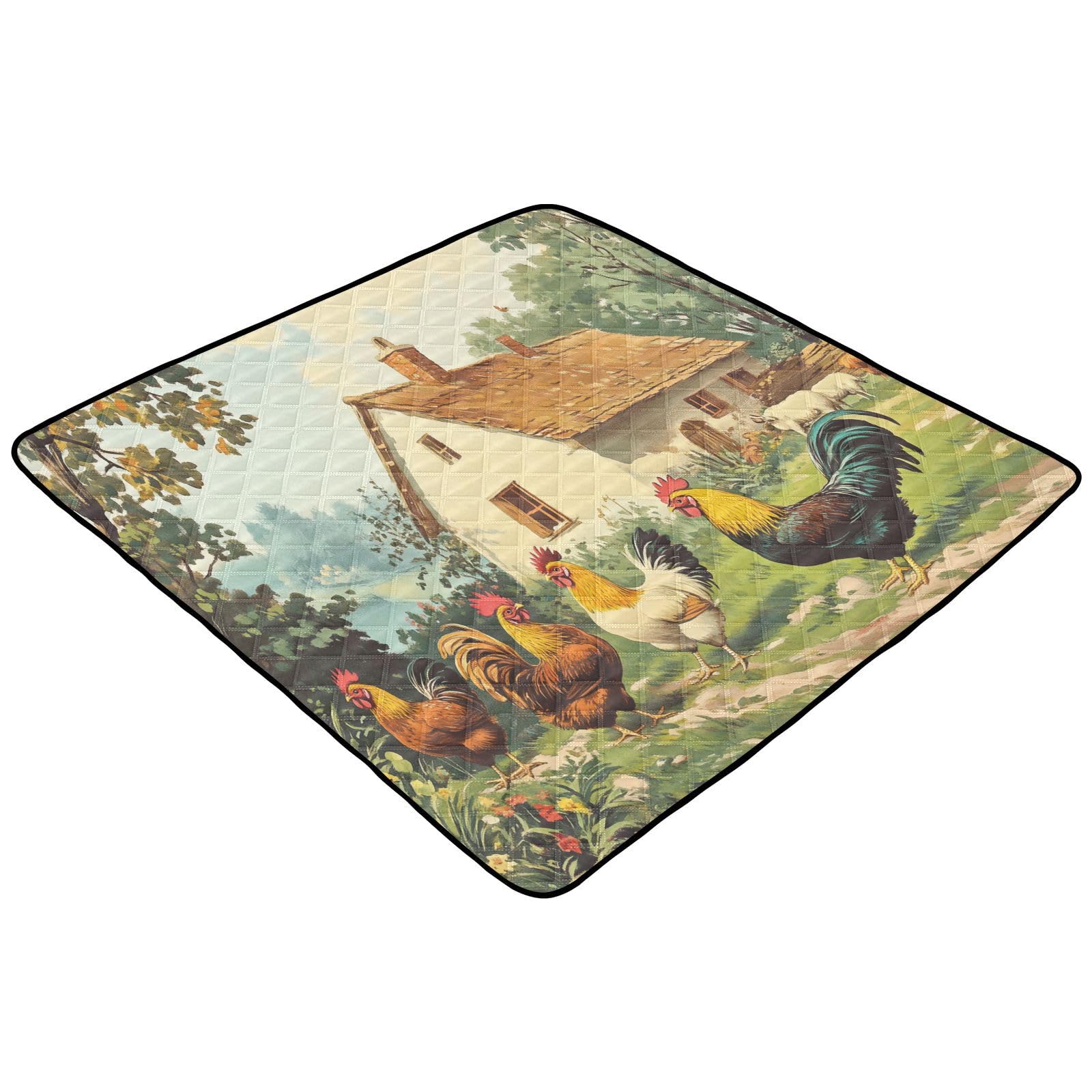 Kigai Roosters Baby Play Mat for Floor and Playpen 50x50 inch Non-Slip Baby Activity Playmat Waterproof Foldable Crawling Mat for Infants Toddlers