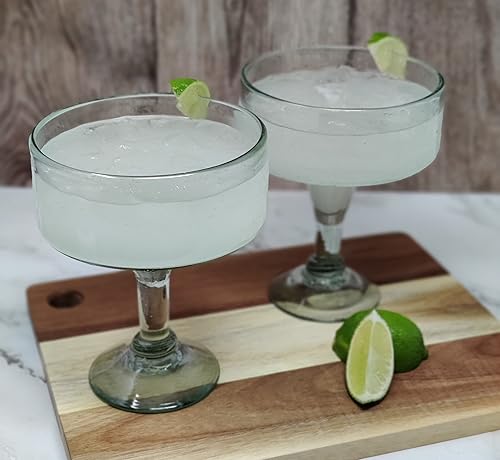 Miniatura 4 de Dos Sueños Vidrio soplado a mano mexicano – Juego de 4 vasos de margarita natural soplado a mano (16 onzas)