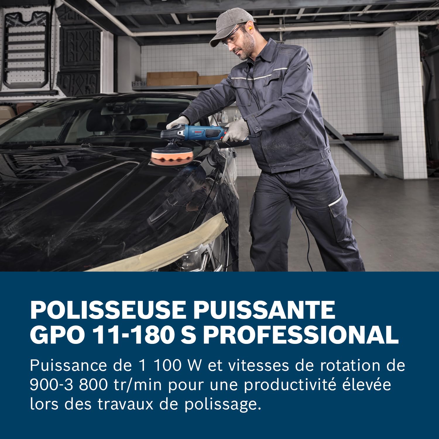 Bosch Professional polisseuse rotative GPO 11-180 S (avec 1 plateau support 180 mm, 1 pad éponge de polissage 180 mm, 1 poignée auxiliaire)