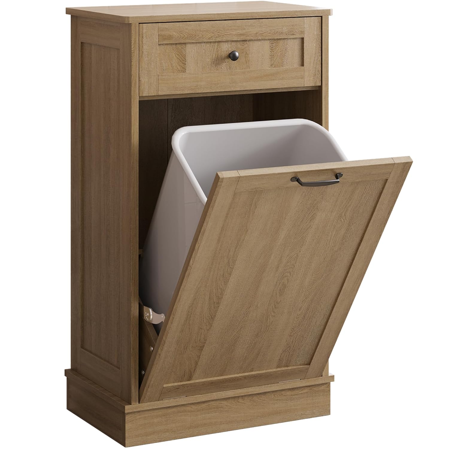 KIGOTY Tilt Out Trash Can Cabinet Trash Bin Cabinet with Hideaway Drawer Hidden Wooden Kitchen Garbage Can, Pet Proof Trash Can Holder for Kitchen (Coffee)