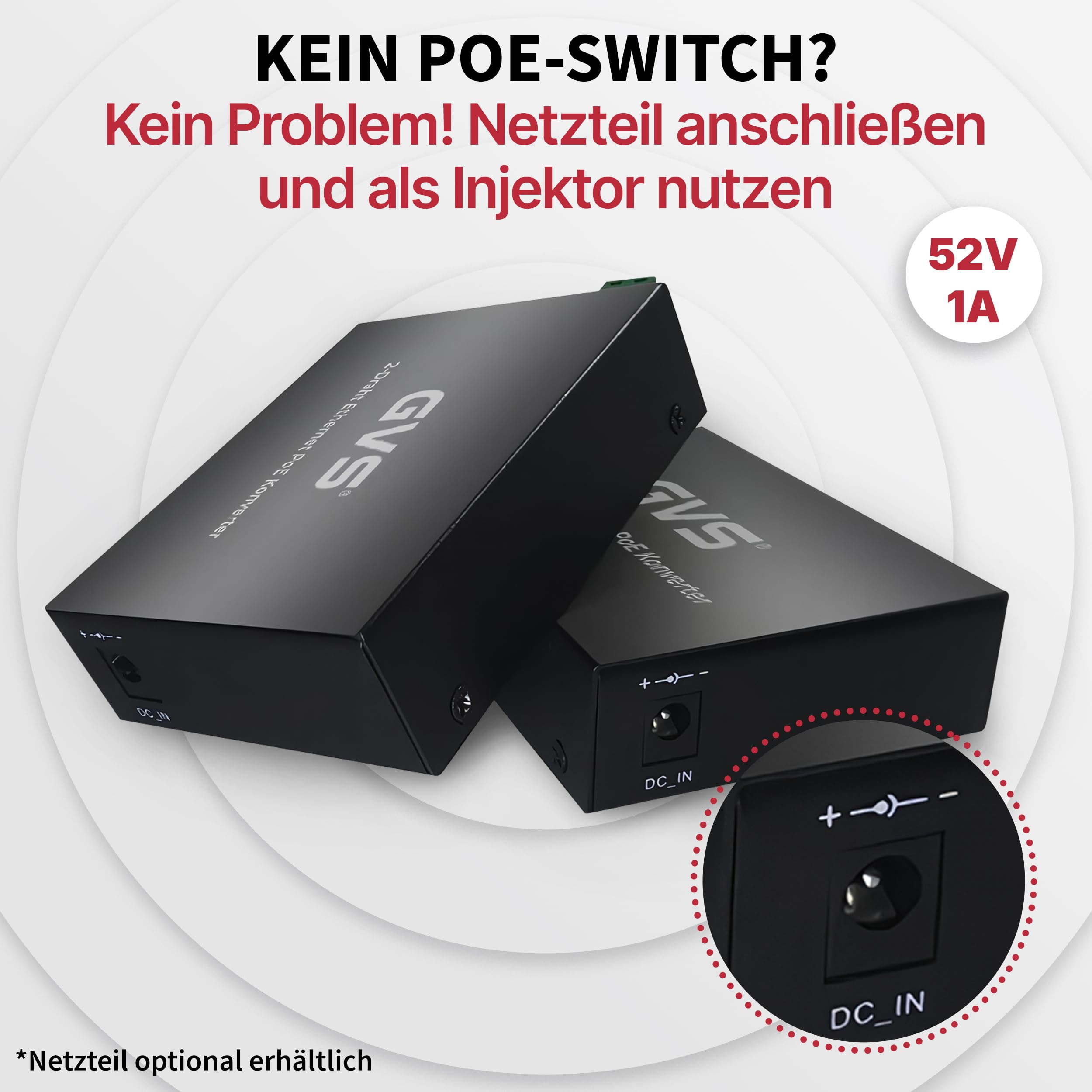 GVS 2-Draht Ethernet PoE Konverter mit bis zu 500m Reichweite - Moderne IP-Technologie über 2-Draht-Kabel inkl. PoE-Unterstützung - Einfache Installation für Türsprechanlagen & IP-Kameras