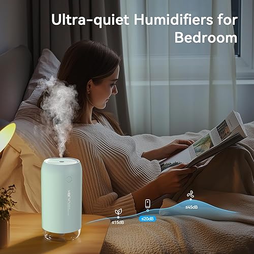 Miniatura 5 de Mini humidificador portátil, pequeño humidificador de aire personal de escritorio para dormitorio, hogar, plantas, automóvil, oficina interior con 2
