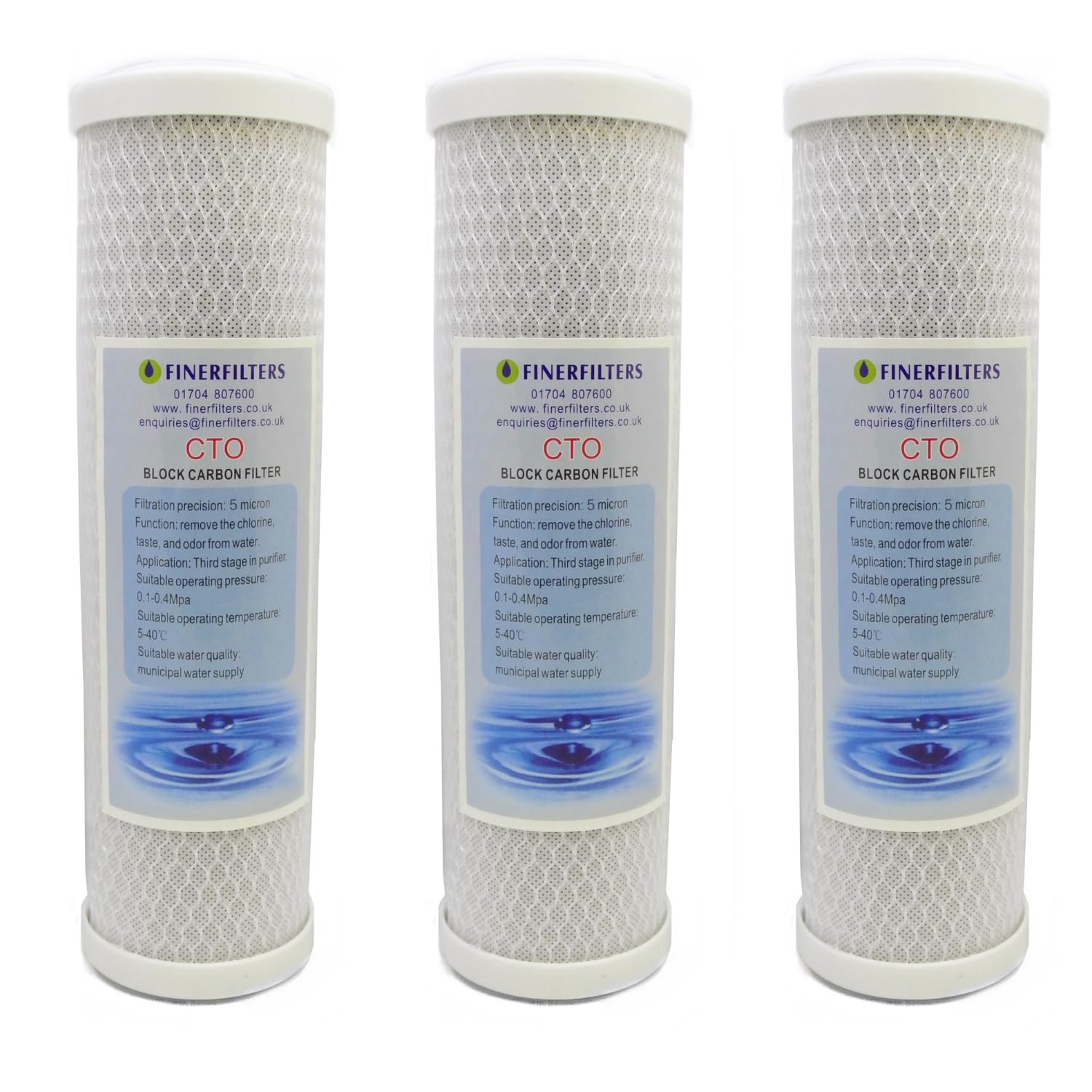 3 x Finerfilters Reverse Osmosis System 10" Coconut Carbon Block Water Filter Cartridge