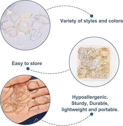 Vista 19 de FASHEWELRY Anillos de acero inoxidable 70cs con eslabones de corazón, 4 tamaños, de metal con forma de corazón, bisel abierto, conectores