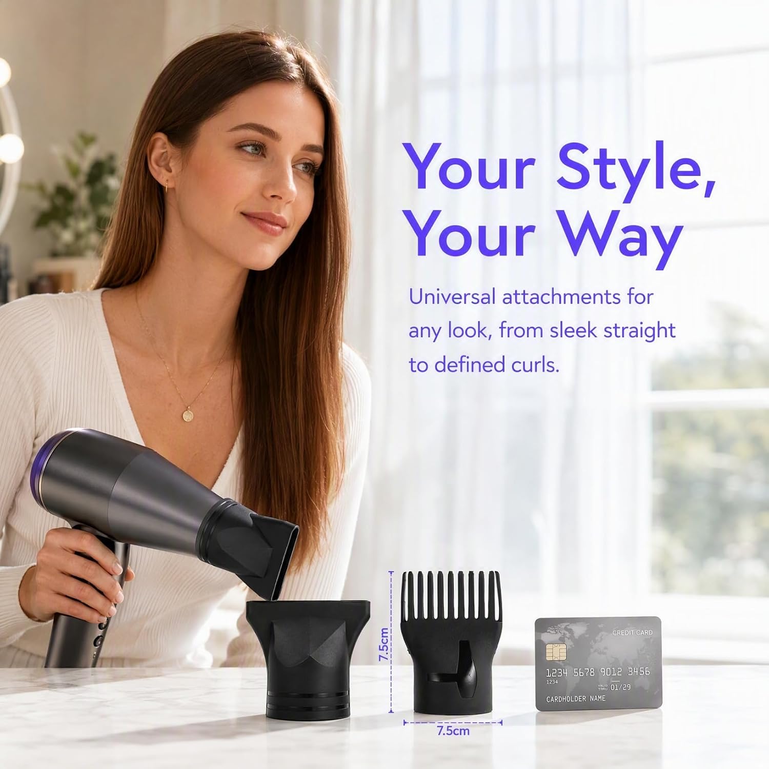 VANZACK Blow Dryer Nozzle Attachment Set Hair Dryer Concentrator Attachment with Comb Flat Replacement for Curly Straight Hair Styling Universal Hairdryer Nozzle for Home Salon