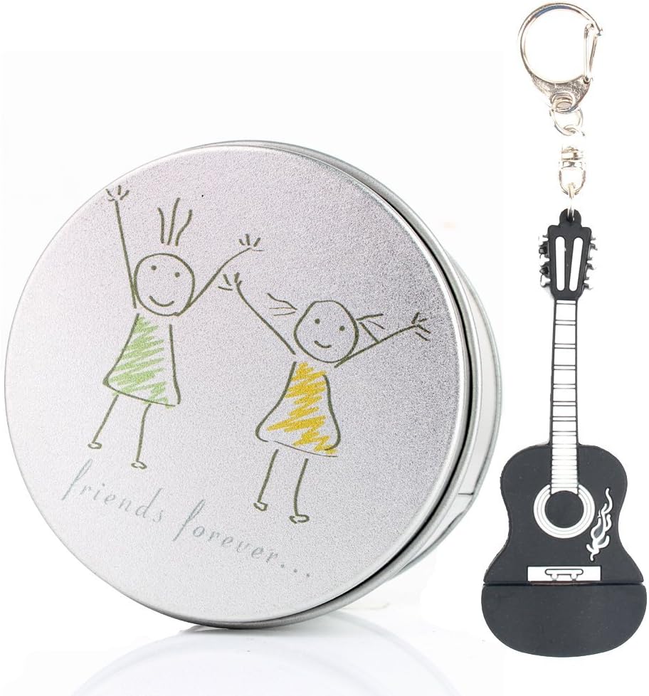 Black Guitar Shaped Silicon USB Memory Stick Flash Drive Data Storage Device Pendant with Handy Key Chain Friends Forever Friendship Metal Packing Box USB Sticks, Novelty Cute Gift / Present to Friends Kids Children