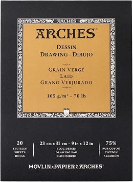 Arches Ingres MBM Drawing Pad, White, 9x12 inches, 20 Sheets - Professional Art Paper for Figure Drawing, Portraits, Illustration