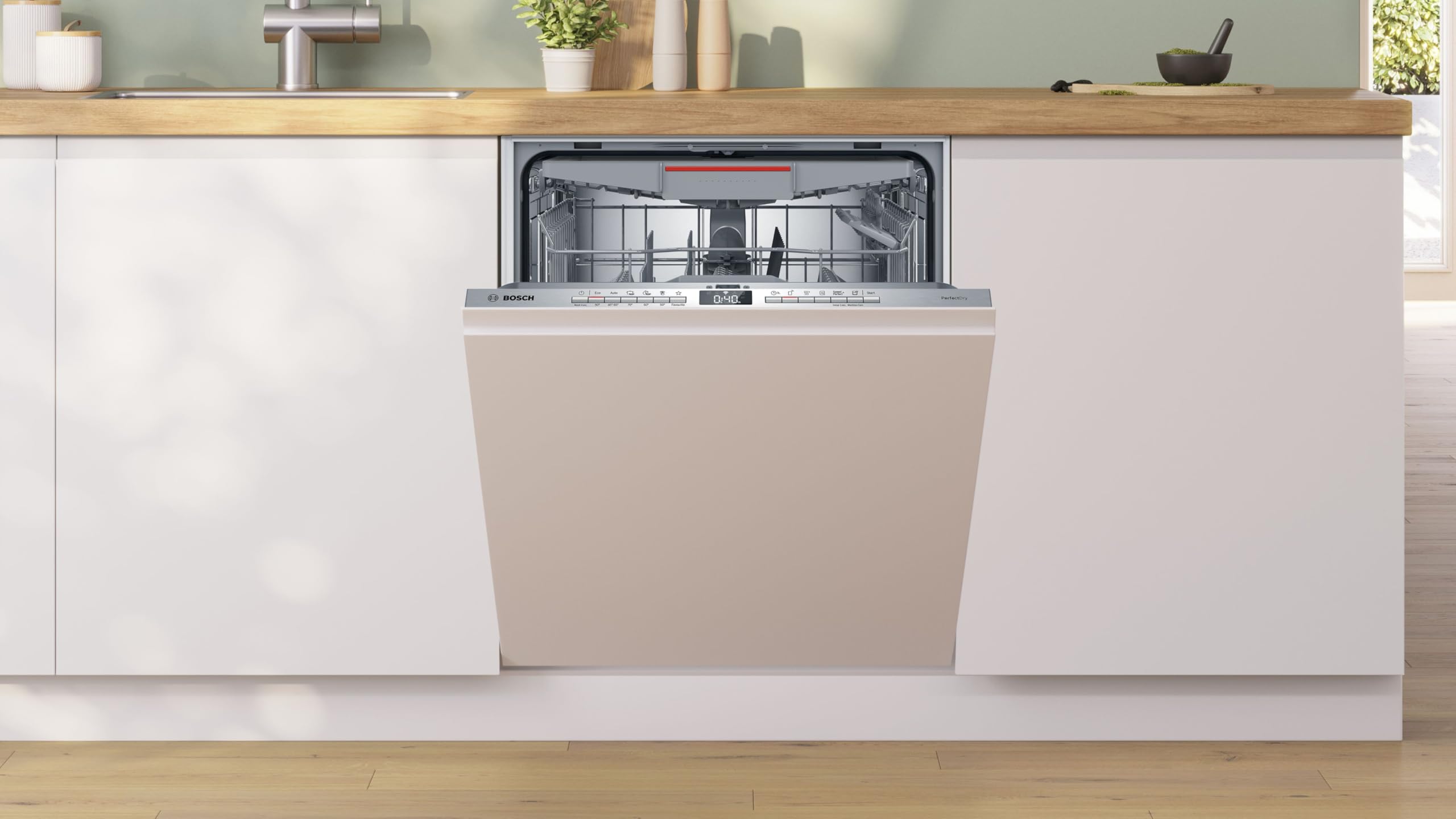 Bosch SMV6ZCX10E Série 6 Lave-vaisselle encastrable entièrement rétractable PerfectDry : séchage parfait et faible consommation d'énergie, Home Connect, diagnostic, TimeLight, 60 cm