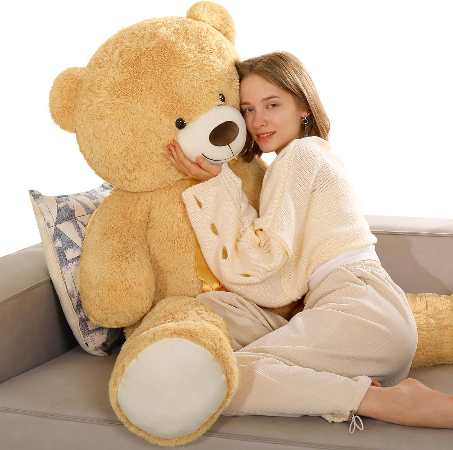 Tezituor 59" Gaint Teddy Bear Stuffed Animal,5ft Life Size Big Teddy Bears,Light Brown Cute Soft Plush Toy,Gifts for Kids Girls Boys Girlfriend Valentine,Christmas,Birthday,Baby Shower,Wedding Party - Image 2