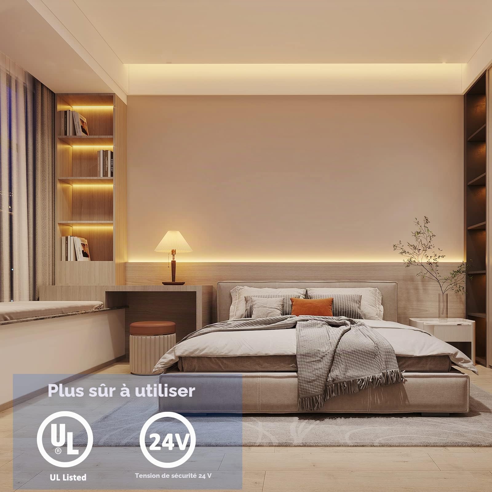 JOYLIT 24V Ruban LED 10M IP65 Étanche 120LEDs/M 3000K Blanc Chaud 14500LM, CE UL ProLED CRI 92+ 2835 SMD 15W/M Super Lumineux Bande LED Pour Maison, Commercial (Nécessite Aliment 24V 150W)