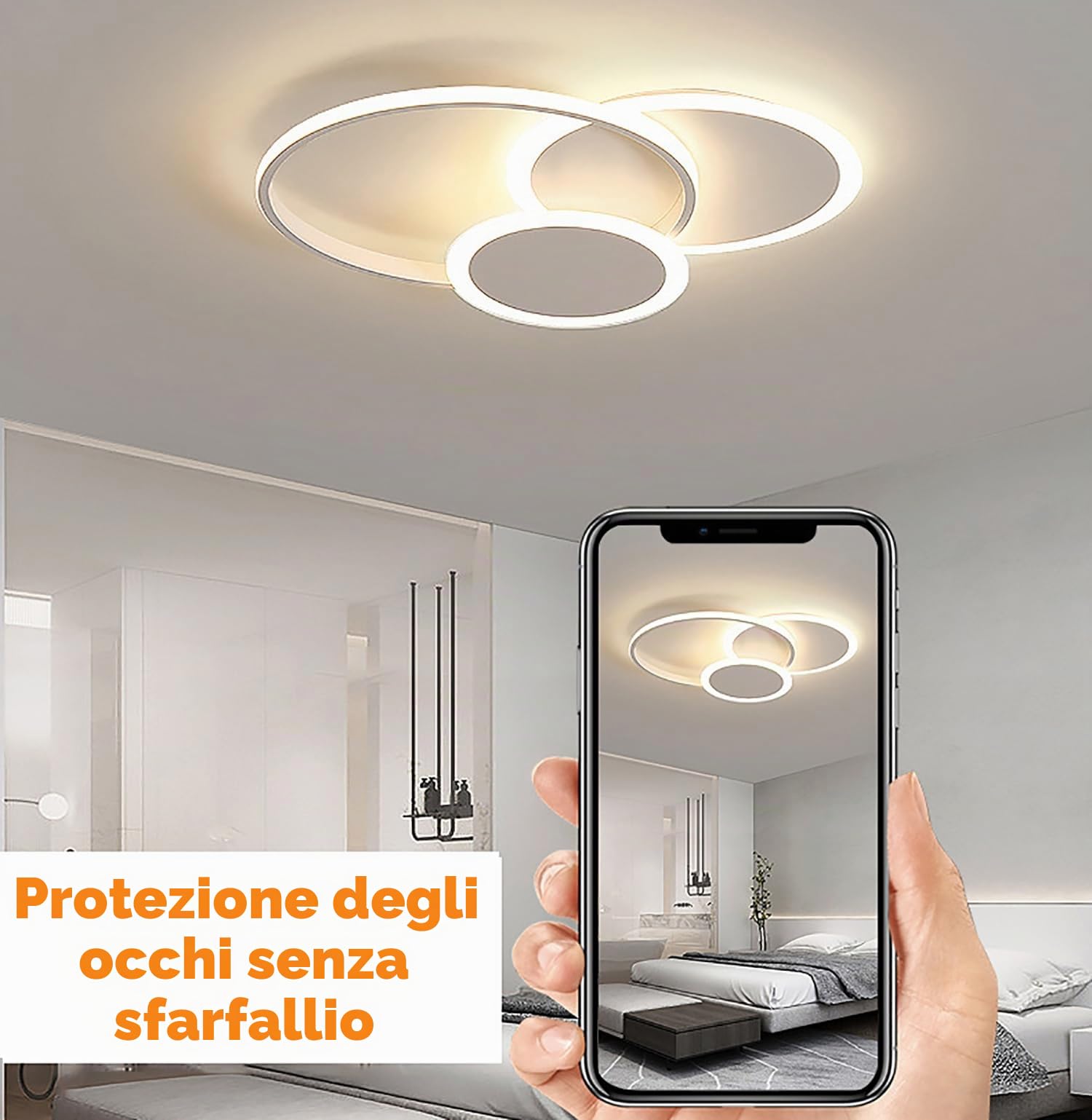Plafoniera LED Soffitto, 39W Lampada da Soffitto Moderna Rotonda, 52CM Plafoniera Camera da letto Dimmerabile 3000K-6000K, Plafoniera LED per Soggiorno Camera da letto Camera dei Bambini