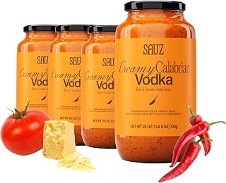 Sauz Creamy Calabrian Vodka Sauce | Clean Ingredients, No Seed Oils, Gluten-Free | Rich & Velvety Tomato Sauce for Pasta, Pizza, Spaghetti & More | Crafted in Small Batches | 24 Servings Total (25oz Jars, 4-Pack)