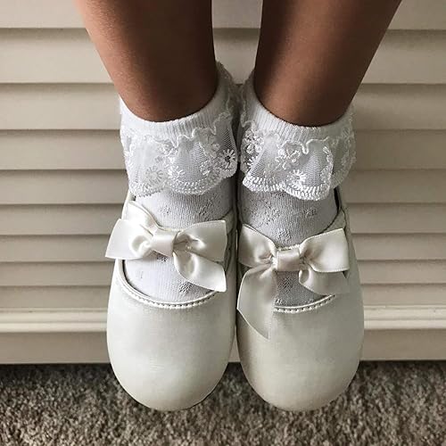 Miniatura 2 de DRESHOW Calcetines de bebé para niñas con ojales y volantes de encaje, calcetines de vestir para recién nacidosbebésniños pequeñosniños para niña