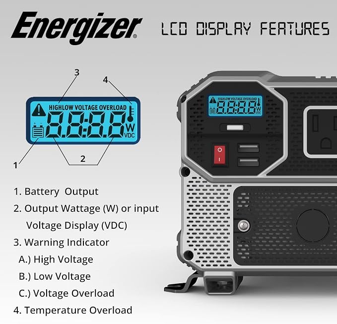Inversor de corriente Energizer 4000W Onda Modificada 12V a 120V miniatura 2