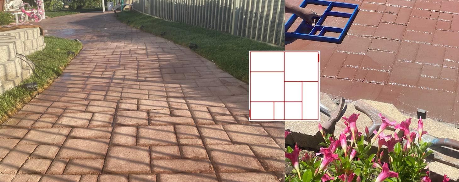 Concrete Walkway Path Maker - 8 Uneven Rectangular Grids (16"x16"x1.55") - Large Concrete Molds