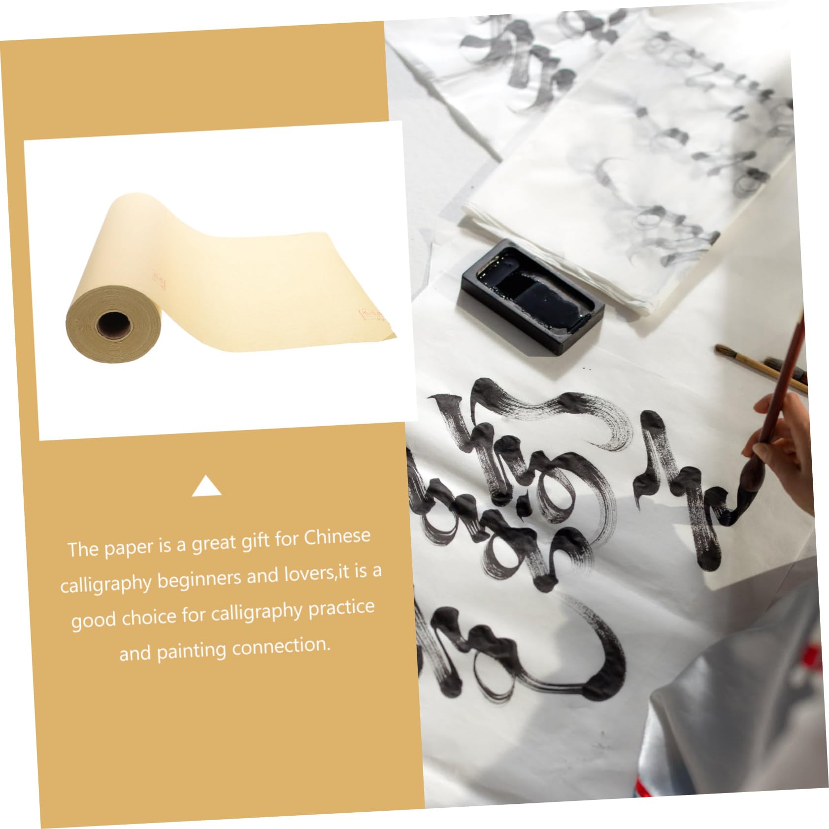 Papel de Caligrafía China para Principiantes y Amantes, Rollo Largo Beige