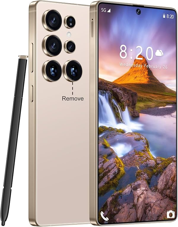 Fadnou S25 Ultra desbloqueado, con lápiz integrado, batería 7000mAh, pantalla HD 6.99", 16+512GB, 5G, Android 14, reconocimiento facial/huella digital/GPS, Dorado