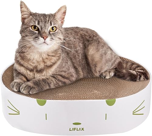 LIFLIX Cartón rascador para gatos, cama redonda para rascar gatos, cuenco ovalado para gatos de interior, 16.9 pulgadas de largo x 13 pulgadas de